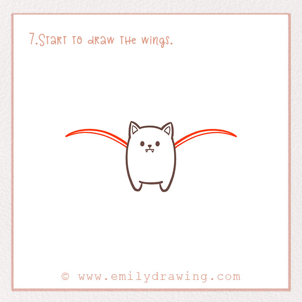 How to Draw a Bat - Step 7 –  Start to draw the wings.