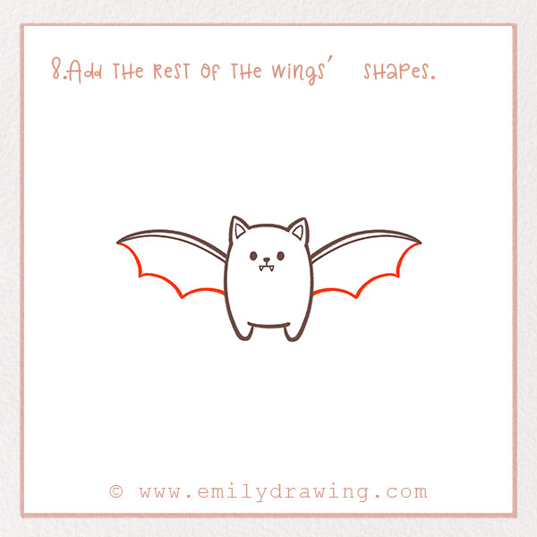 How to Draw a Bat - Step 8 – Add the rest of the wings’ shapes.