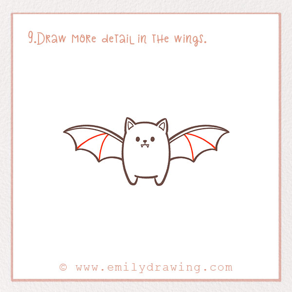 How to Draw a Bat - Step 9 – Draw more detail in the wings.