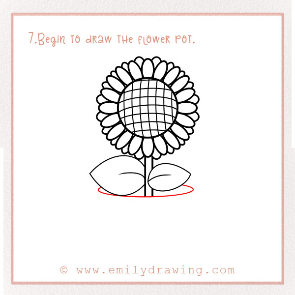 How to Draw a Sunflower - Step 7 – Begin to draw the flower pot.