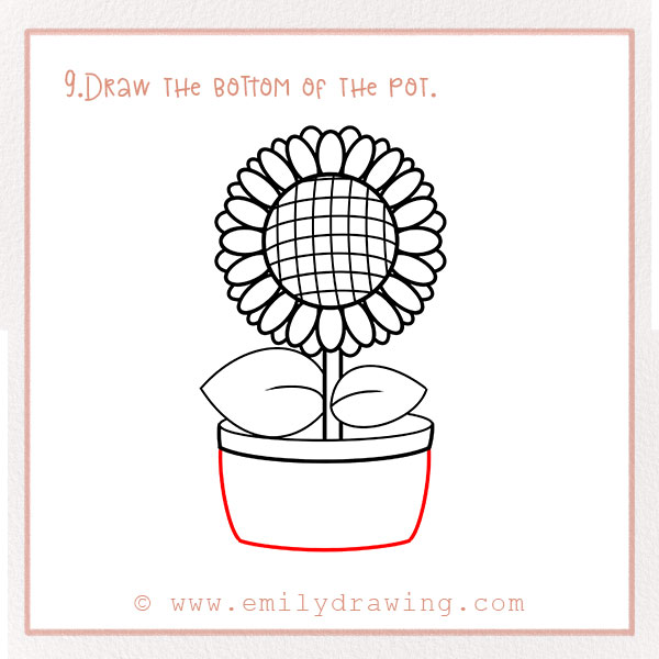 How to Draw a Sunflower - Step 9 – Draw the bottom of the pot.