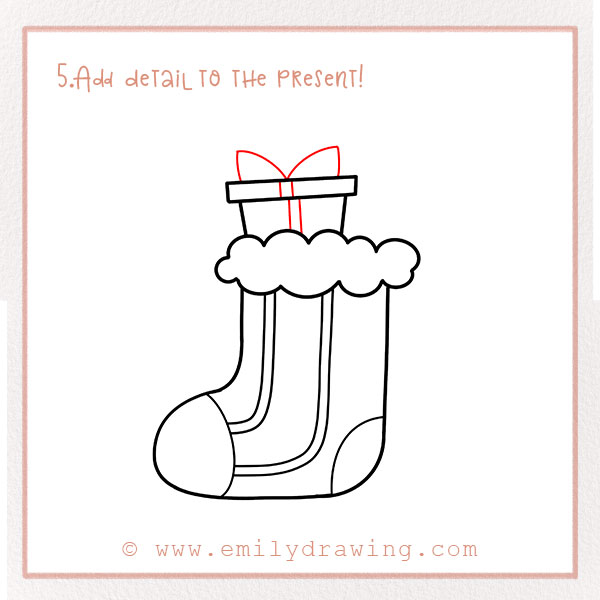 How To Draw a Christmas Stocking - Step 5 – Add detail to the present!