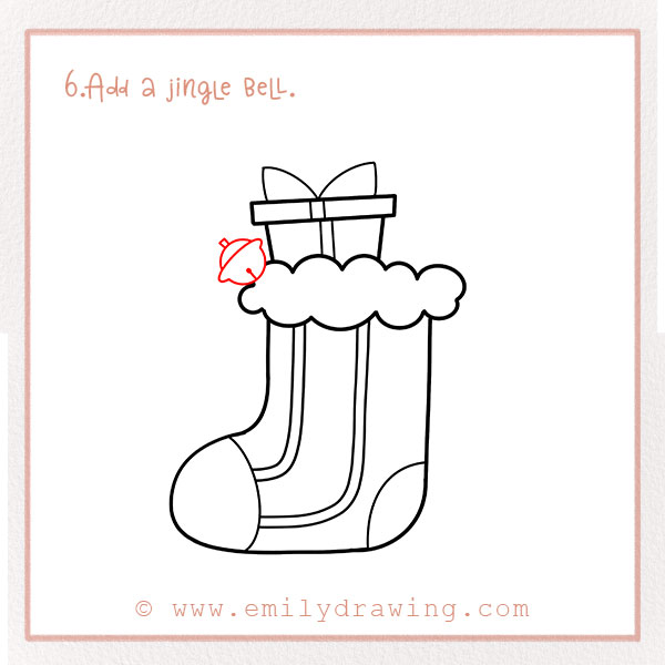 How To Draw a Christmas Stocking - Step 6 – Add a jingle bell.