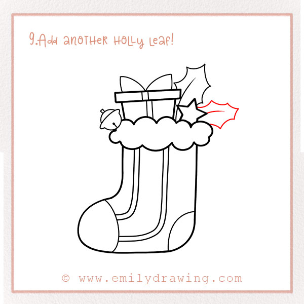 How To Draw a Christmas Stocking - Step 9 – Add another holly leaf!