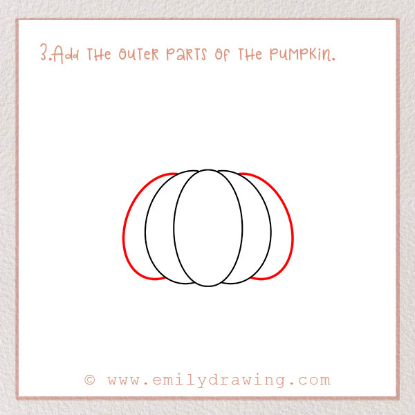 How To Draw a Halloween Pumpkin - Step 3 – Add the outer parts of the pumpkin.