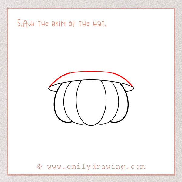 How To Draw a Halloween Pumpkin - Step 5  – Add the brim of the hat.