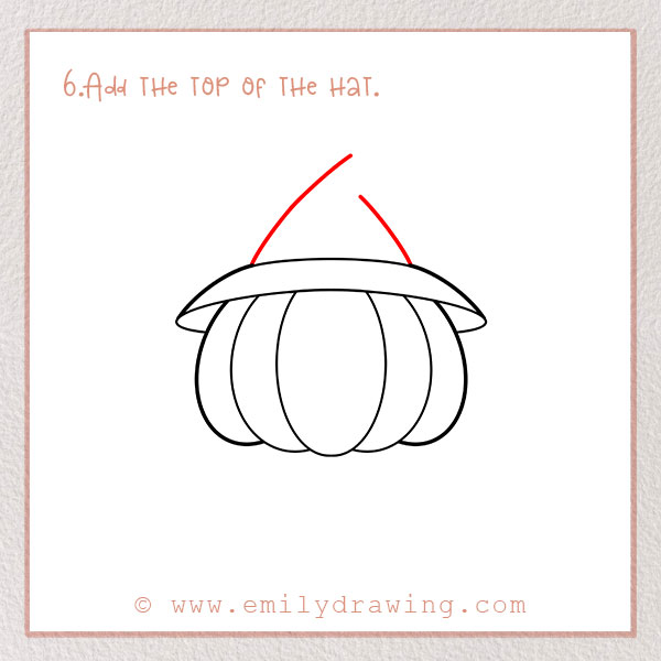 How To Draw a Halloween Pumpkin - Step 6  – Add the top of the hat.