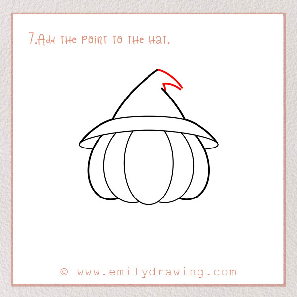 How To Draw a Halloween Pumpkin - Step 7  – Add the point to the hat.