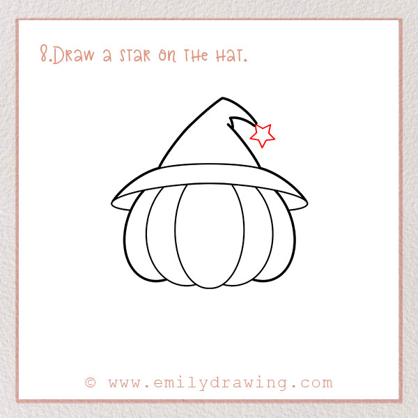 How To Draw a Halloween Pumpkin - Step 8  – Draw a star on the hat.