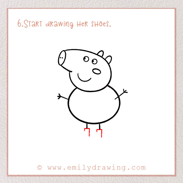 How to Draw Peppa Pig - Step 6 – Start drawing her shoes.