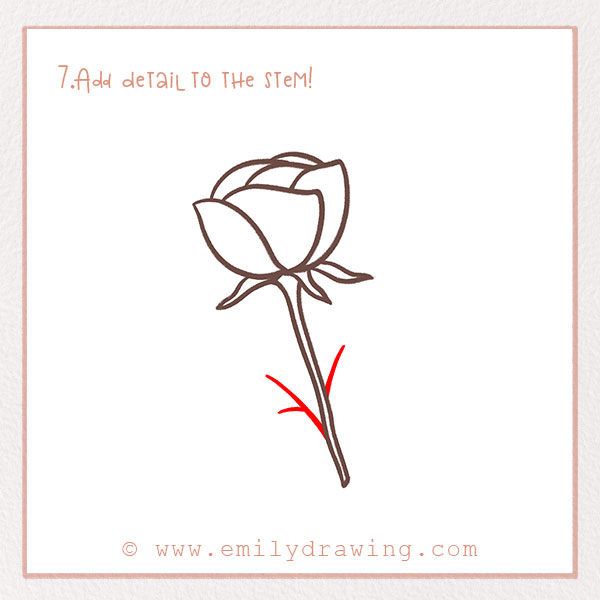 How to Draw a Rose - Step 7 –  Add detail to the stem!