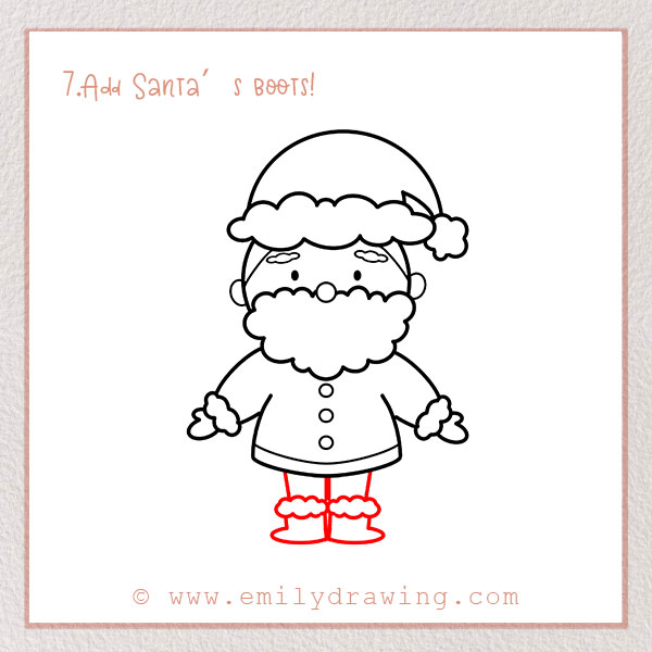 How to Draw Santa Claus - Step 7 –  Add Santa’s boots!