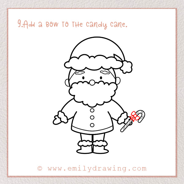 How to Draw Santa Claus - Step 9 – Add a bow to the candy cane.