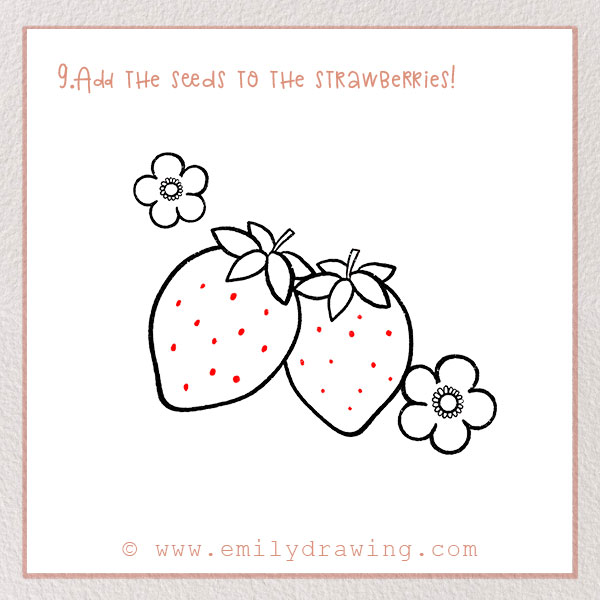 How to Draw a Strawberry - Step 9 – Add the seeds to the strawberries!