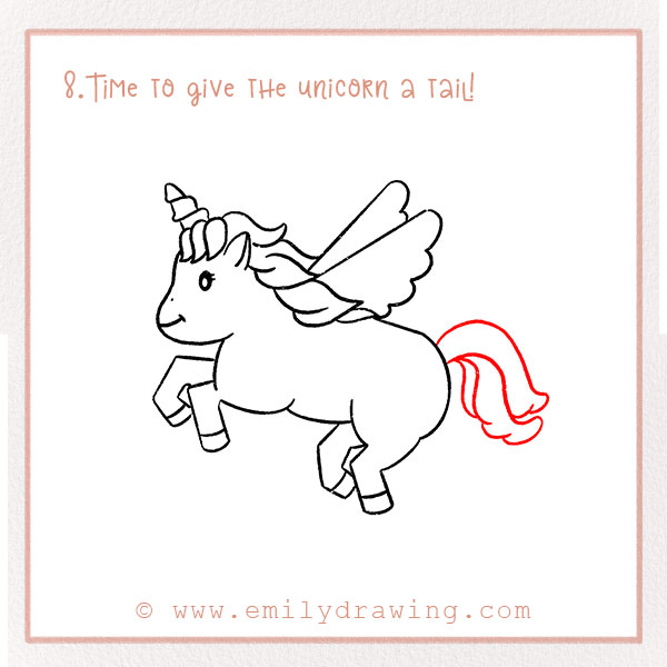 How To Draw a Unicorn - Step 8 -  Time to give the unicorn a tail!