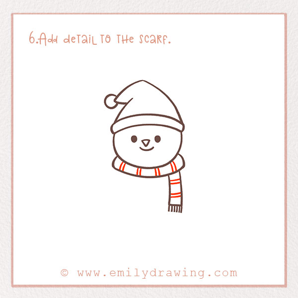 How to Draw a Snowman - Step 6 – Add detail to the scarf.