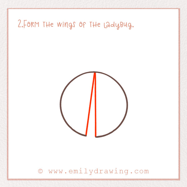 How to Draw a Ladybug - Step 2 – Form the wings of the ladybug.