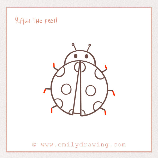 How to Draw a Ladybug - Step 9 – Add the feet!