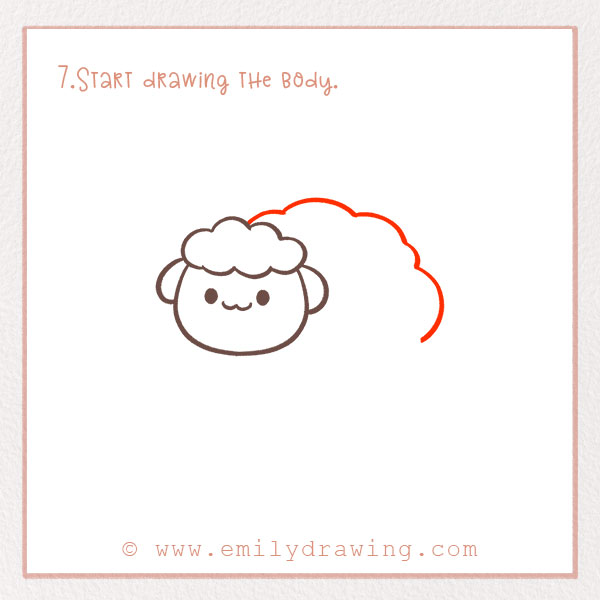 How to Draw a Sheep - Step 7 –  Start drawing the body.