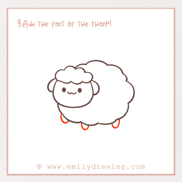 How to Draw a Sheep - Step 9 – Add the feet of the sheep! 