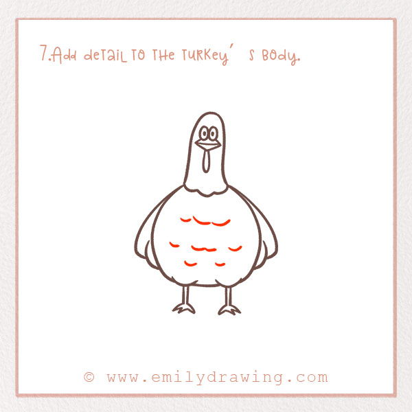 How to Draw a Turkey - Step 7 –  Add detail to the turkey’s body.