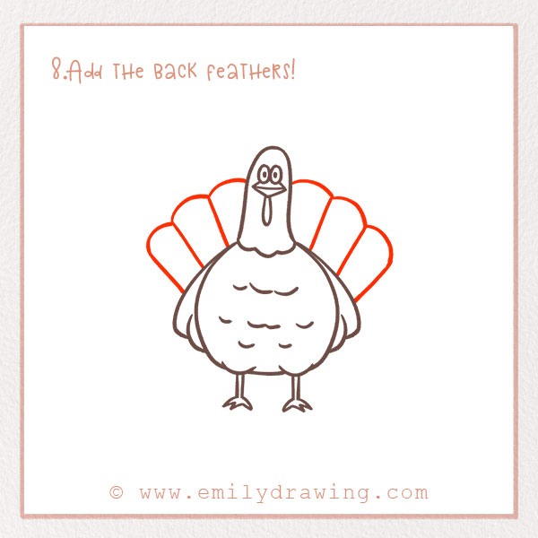 How to Draw a Turkey - Step 8 – Add the back feathers!