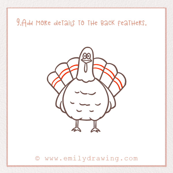 How to Draw a Turkey - Step 9 – Add more details to the back feathers.