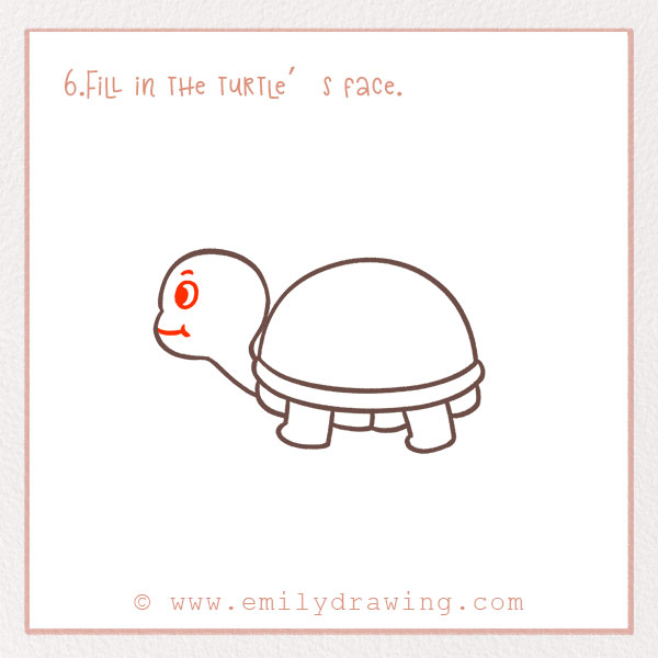 How to Draw a Turtle - Step 6 – Fill in the turtle’s face.