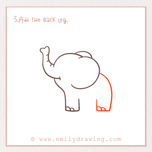 How to Draw an Elephant - Step 5 – Add the back leg. 