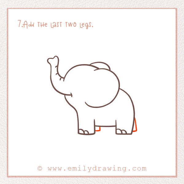 How to Draw an Elephant - Step 7 – Add the last two legs.