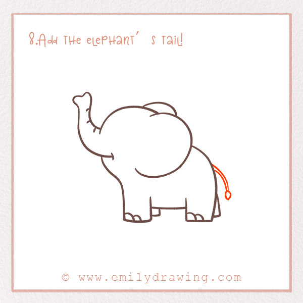 How to Draw an Elephant - Step 8 – Add the elephant’s tail!