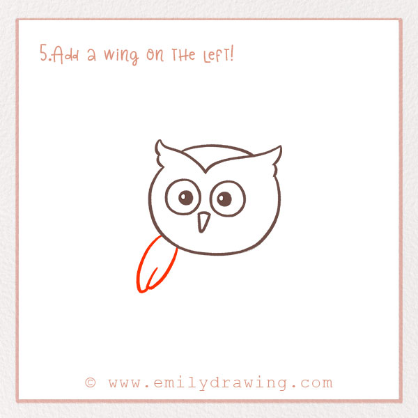 How to Draw an Owl - Step 5 – Add a wing on the left!