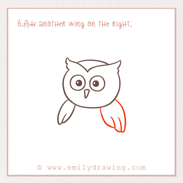 How to Draw an Owl - Step 6 – Add another wing on the right.