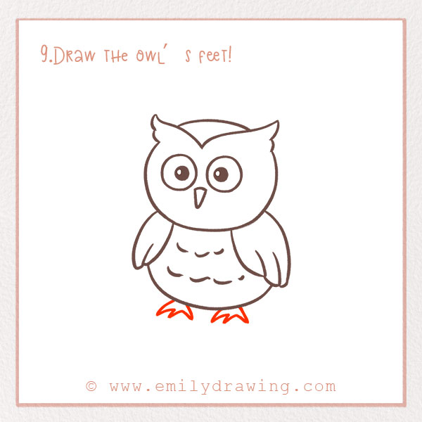 How to Draw an Owl - Step 9 – Draw the owl’s feet!