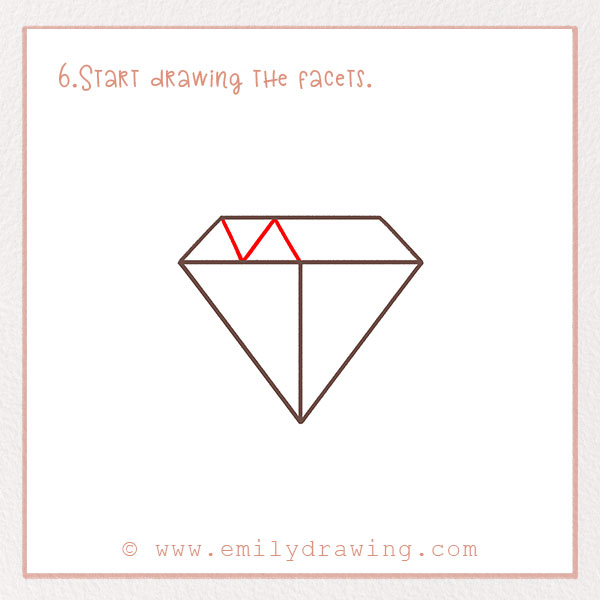 How to Draw a Diamond - Step 6 – Start drawing the facets.