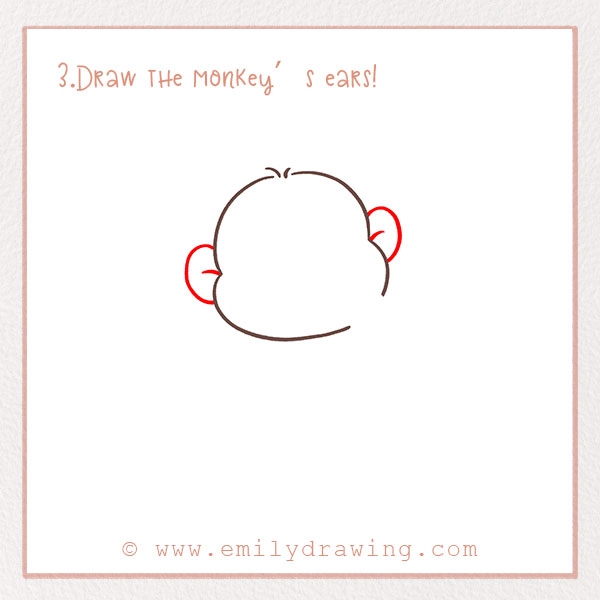 How to Draw a Monkey - Step 3 – Draw the monkey’s ears!