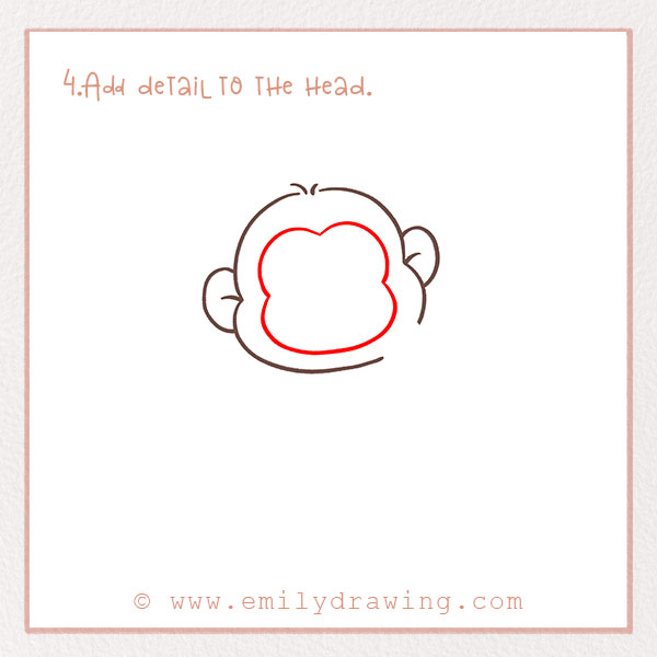 How to Draw a Monkey - Step 4 – Add detail to the head.