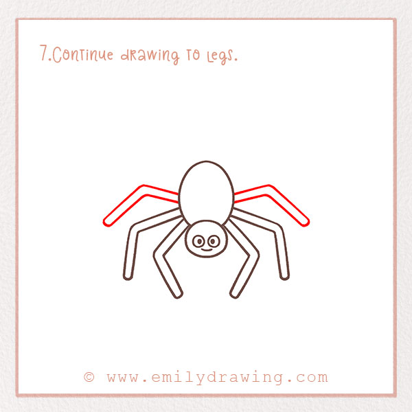 How to Draw a Spider - Step 7 – Continue drawing to legs.