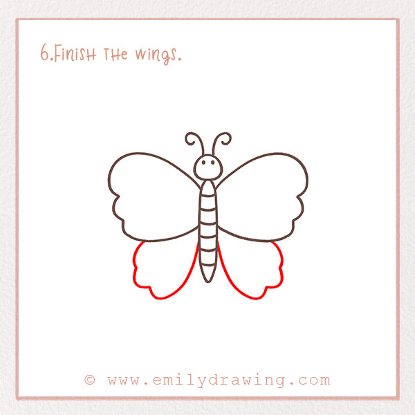 How to Draw a Butterfly - Step 6 – Finish the wings.