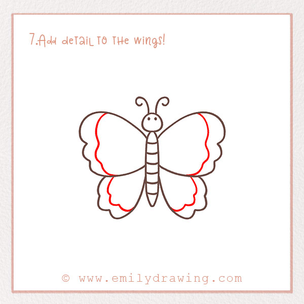 How to Draw a Butterfly - Step 7 –  Add detail to the wings!