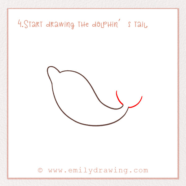 How to Draw a dolphin - Step 4 – Start drawing the dolphin’s tail.