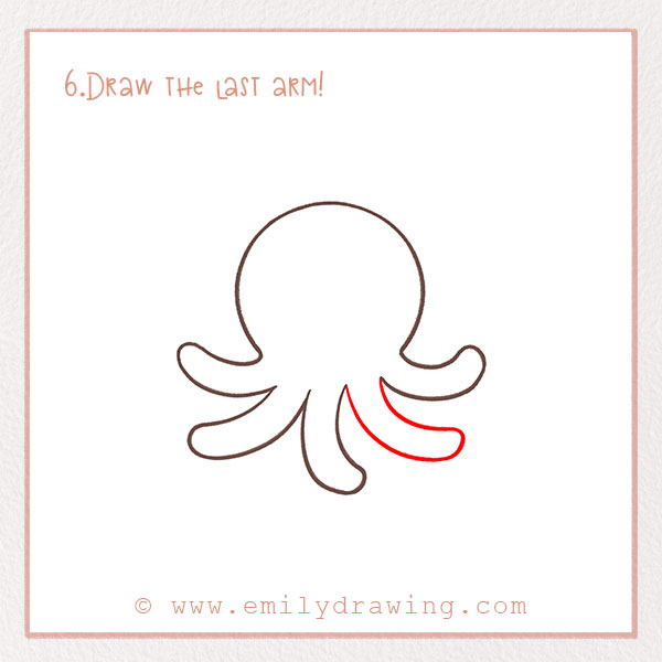 How to Draw an Octopus - Step 6 – Draw the last arm!