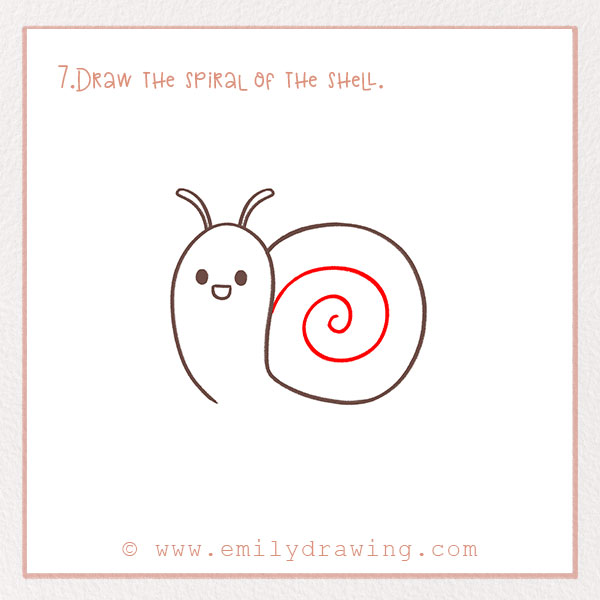 How to Draw a Snail - Step 7 – Draw the spiral of the shell.