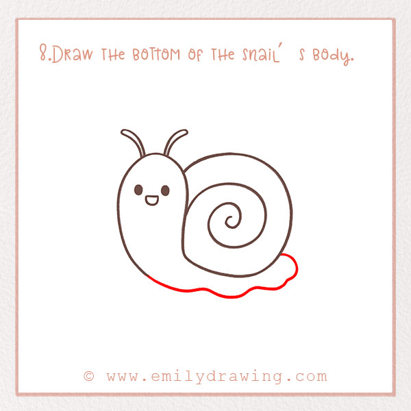 How to Draw a Snail - Step 8 – Draw the bottom of the snail’s body.