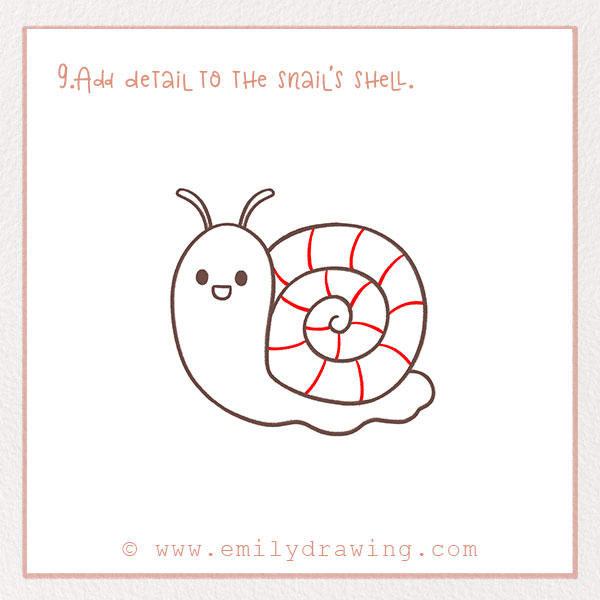 How to Draw a Snail - Step 9 – Add detail to the snail's shell.