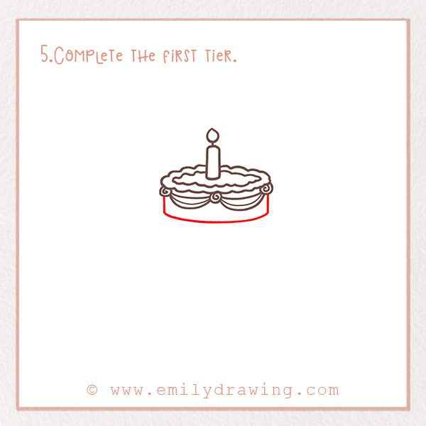 How to Draw a Birthday Cake - Step 5 – Complete the first tier.