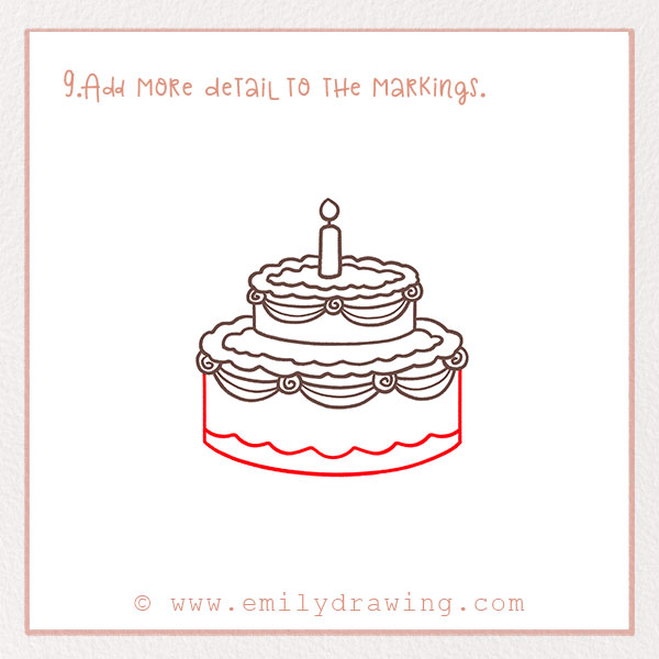 How to Draw a Birthday Cake - Step 9 – Add more detail to the markings.