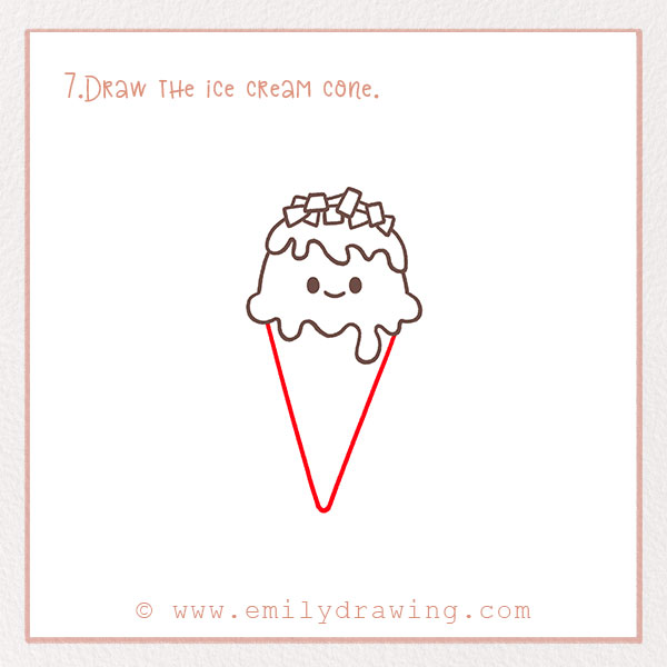 How to Draw an Ice Cream Cone - Step 7 – Draw the ice cream cone.