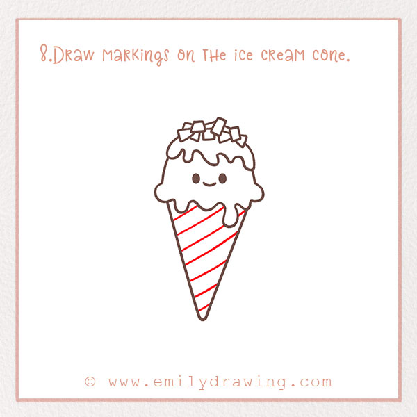 How to Draw an Ice Cream Cone - Step 8 – Draw markings on the ice cream cone.