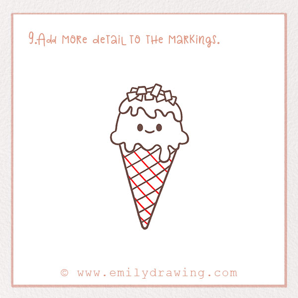 How to Draw an Ice Cream Cone - Step 9 – Add more detail to the markings.